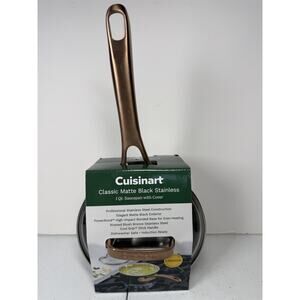 Cuisinart 1.5 Qt Matte Black Stainless Steel Sauce pan cover Bronze Handle